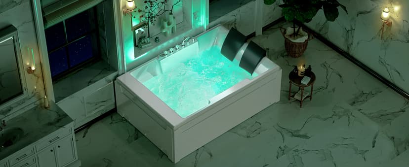 72-Inch Whirlpool Jetted Tub,Acrylic Hydro Massage Bathtub with 10 Jets, Color-Changing LED Lights,2-Person Jetted Bath Tub for Couples