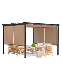 Aoodor 10 x 10 ft Outdoor Pergola with Retractable Shade Canopy, Matte Aluminum Frame, 4 Roller Shade Curtains, Grape Trellis for Patio, Backyard, Garden, and Deck, Dark Brown