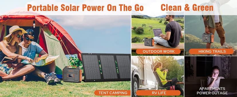 Portable Solar Power Station with Foldable 60W Solar Panel with Power Bank Bag, 110V 300W Generator Power Pack with AC Outlet for Camping Power Outage RV Outdoor Life