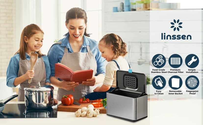 Stainless Steel Hanging Trash Can with Lid and Inner Bucket, 1 Gallon Kitchen Compost Bin for Counter Top, Under Sink or Wall Mount, Small Garbage Can for Cupboard/Bathroom/Bedroom/RV