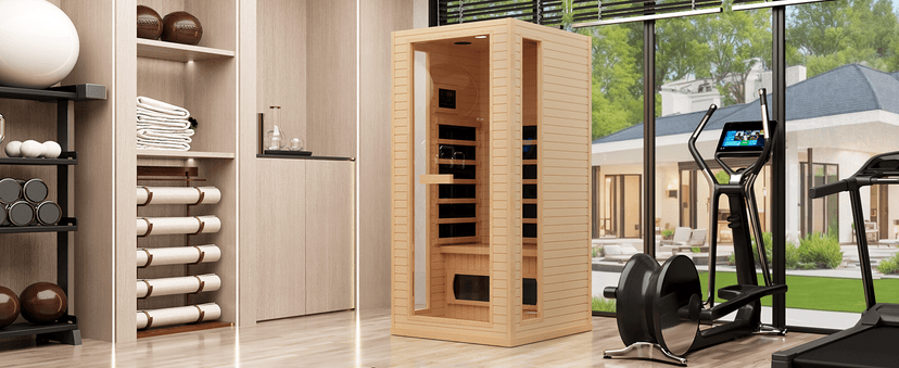 1 Person Infrared Sauna, Full Spectrum Roomy Sauna for Home, Indoor Dry Sauna with Rapid Heating 4 Carbon Panels&1 Carbon Tube, Bluetooth and 7 Color Therapy Lights, 110V