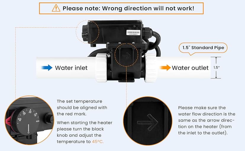 220V 3KW Spa Hot Tub Heater with Adjustable Temperature Thermostat, Inflatable Pool Heater for above Ground Pools, Hot Tubs & Inflatable bathtub,H30-RS1