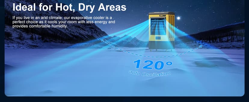 Swamp Cooler, 6500 CFM Evaporative Air Cooler, 19 Gal Water Tank Outdoor Air Conditioner, 3 Speed,5 Ice Boxes,Suitable for Indoor & Outdoor Garage,Patio,courtyard,factory workshop,50inch