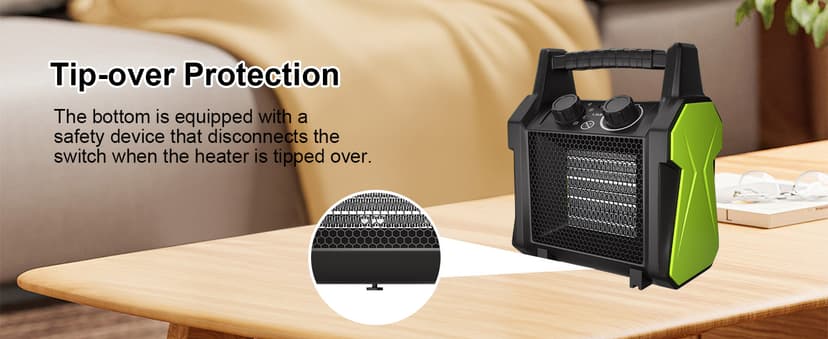 Outdoor Heater for Patio, 1500W PTC Ceramic Electric Space Heater with Overheat Protection, Safe & Fast Greenhouse Heater for Workshop, Flower Room, Camping, Green