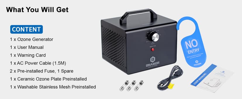 ONAMOR Ozone Generator 77000mg, Ozone Machine Ionizer O3 Deodorizer for Home, Basement, Smoke, and Pet Room (Eliminating Odors Area up to 4000 Square Feet, All Metallic Black)