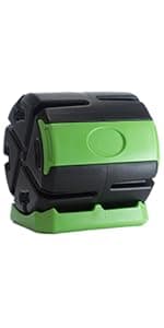 FCMP Outdoor HOTFROG Half Size Rolling Single Chamber Batch Tumbling Composter - Outdoor Rotating Garden Compost Bin (HF-RC2000WB-GRN) Black & Green (19-Gallon)