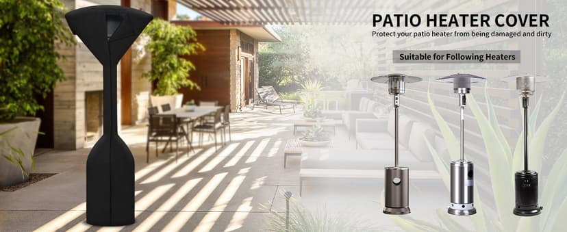 Easy-Going Pyramid Torch Patio Heater Cover with Zipper and Storage Bag, Waterproof Outdoor Heater Cover Dustproof, UV-Resisant, Wind-Resistant (90"H x 23"L x 23"W, Black)