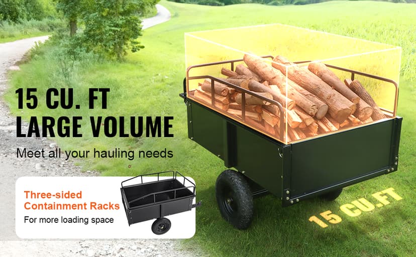 VEVOR Heavy Duty ATV Dump Cart - Steel Tow Behind trailer, 750 lbs, 15 Cubic Feet Garden Utility with Removable Sides