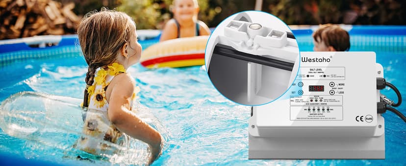 Saltwater Pool System, Westaho Salt Chlorine Generator with USA Titanium Cell for Above Ground Pools Up to 15,000 Gallons, Compatible with Intex Pool, IP 66 Waterproof