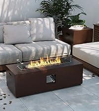 UPHA 42-inch Outdoor Propane Gas Fire Pit Table 50000 BTU Iron Round FirePit for Outside Patio with Tank Hidden Table, Removable Lid, Lava Rocks, Rain Cover, Grey