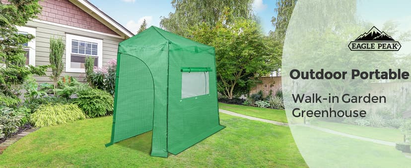 EAGLE PEAK 9x4 Lean-to Portable Walk-in Greenhouse, Pop-up Indoor Outdoor Garden Green House, Zippered Doors and Window, PE Cover, Green