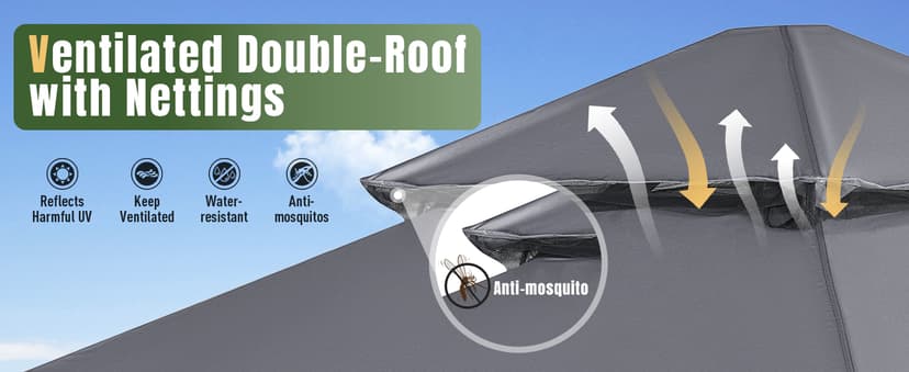 AOXUN Outdoor Gazebo for Patio 10x10, Metal Frame Canopy with Double Roofs, Heavy Duty Party Tent and Shelter with Mosquito Netting and Privacy Screen for Backyard, Lawn, Garden, Deck (Grey)