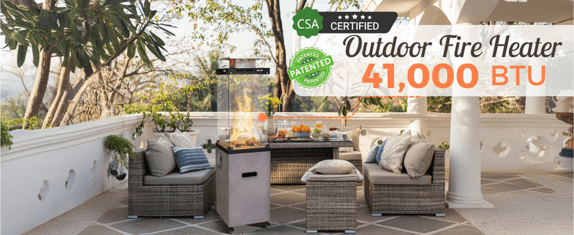 Afterglow Outdoor Patio Propane Fire Heater with Weather Cover Glass 41000 BTU Fireplace Patented & CSA Certificated, Cement Gray