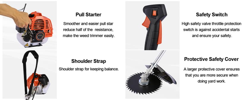 58CC Weed Wacker Gas Powered 2-Cycle 4 in 1 Gas Weed Eater 18.5" Cutting Path Gas Brush Cutter with 4 Detachable Heads Straight Shaft String Trimmer Grass Cutter Machine for Weeds and Grass, Orange