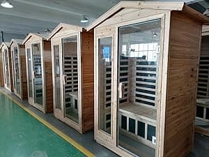 Outdoor Sauna 2 Person Infrared Sauna Far Infrared Saunas for Home 0-5 mg Low EMF Home Sauna Spa Mahogany Wood Sauna Room with Bluetooth Speakers, LED Reading Lamps, Chromotherapy Lights