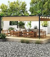 Aoxun 10'x10' Outdoor Pergola, Retractable Adjustable Roof, Aluminum Sun Shade Canopy, Modern Metal Patio Brown Shade Cover for Garden, Backyard and Deck
