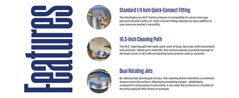 Westinghouse Universal 16.5” Pressure Washer Surface Cleaner Attachment - Stainless Steel - 4400 Max PSI, 1/4” Connector - for Gas and Electric Pressure Washers