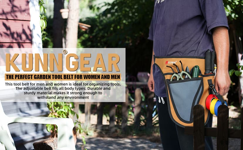 KUNN Garden Tool Waist Belt - 4 Deep Pockets Tool Apron for Women Men,Utility Pouch for Gardening,Electrican,Florists,Plumbing