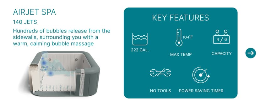 SaluSpa Hawaii EnergySense Smart AirJet Inflatable Hot Tub Spa 4-6 person with App Control