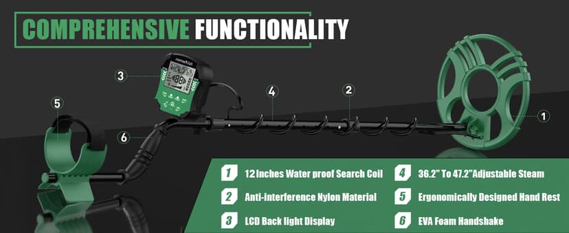 Metal Detector for Adults Waterproof-Professional Higher Accuracy Gold Detector with LCD Display,5 Mode,Advanced DSP Chip 12" Coil(Green)