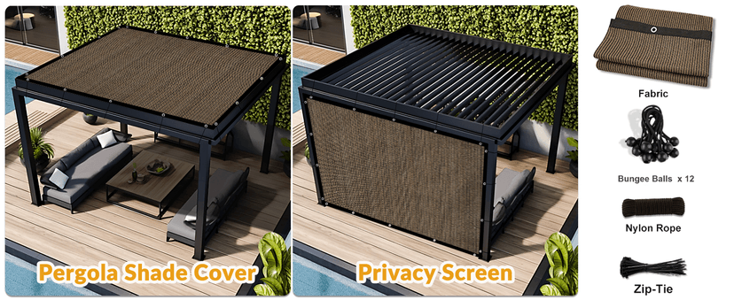 90% Sun Shade Cloth with Grommets, Pergola Shade Cover Canopy, Mesh Tarp Sun Screens for Patio, Outdoor, Garden, Backyard (8' X 10')