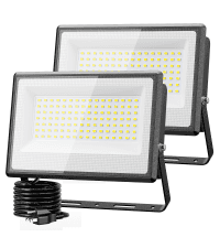 Olafus 2 Pack 100W LED Flood Light Outdoor, 9000lm LED Work Light with Plug, IP66 Waterproof Exterior Security Lights, 6500K Daylight White Outside Floodlights for Playground Yard Stadium Lawn