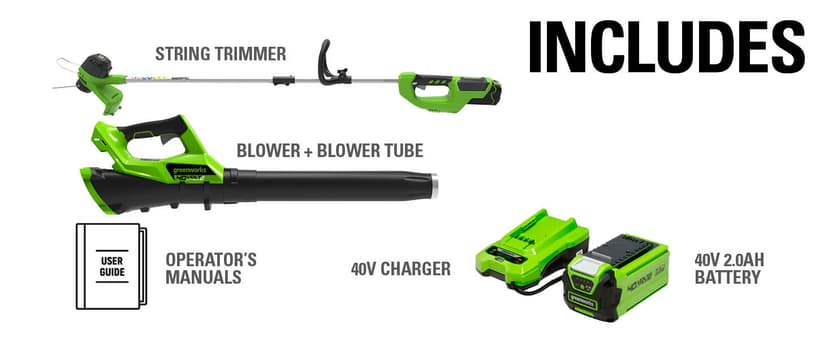 Greenworks 40V Cordless String Trimmer + Leaf Blower Combo Kit, 2.0Ah Battery and Charger Included
