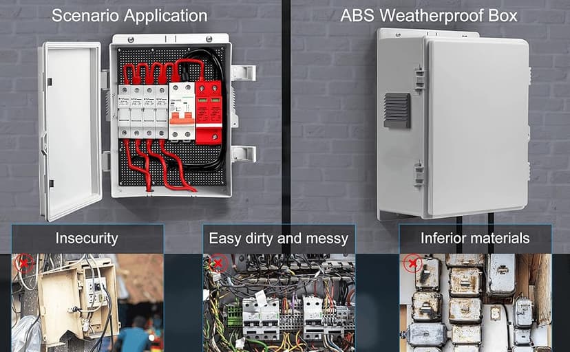 Outdoor Electrical Box with Thermostat and Fan, ABS Water Resistant Enclosure with Internal Mounting Panel & Hinged Cover, 18.1" H* 12.6" L* 6.3" W, Plug & Play.