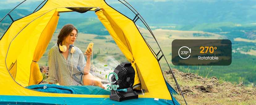 10400mAh Solar fan, Camping Fan with Solar Panel, 7W Rechargeable Solar Powered for Outside, LED Lantern, Stepless Speed and Quiet Battery Operated for Picnic, Barbecue, Fishing, Travel