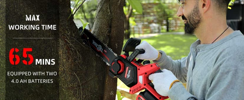 Chainsaw Cordless, 12 Inch Electric Chain Saw with 21V Battery Powered, Handheld Brushless Chainsaws with Tool-free Chain Tension & Auto Lubrication for Tree, Wood Cutting, Courtyard, Household