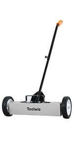 Toolwiz Magnetic Pick Up Sweeper 17-inch Heavy Duty Magnet Pickup Lawn Sweeper Roofing Tools, 8.8 Lbs Yard Tools with Telescoping Holder and Wheels to Clean Nails Adjustable Handle for Construction