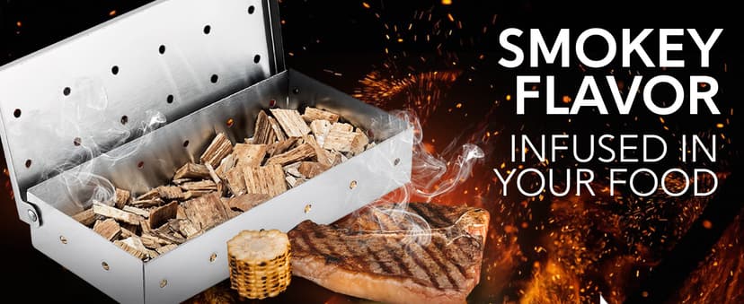Kaluns Universal Stainless Steel Smoker Box, Gas or Charcoal Grill Smoke Box, Works with Wood Chips, add Delicious Smoked Flavor, Hinged Lid,Warp Free Grill Accessories