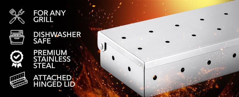 Kaluns Universal Stainless Steel Smoker Box, Gas or Charcoal Grill Smoke Box, Works with Wood Chips, add Delicious Smoked Flavor, Hinged Lid,Warp Free Grill Accessories