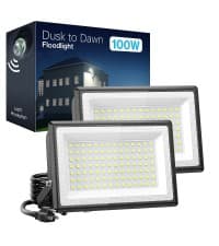 Olafus 2 Pack 100W LED Flood Light Outdoor, 9000lm LED Work Light with Plug, IP66 Waterproof Exterior Security Lights, 6500K Daylight White Outside Floodlights for Playground Yard Stadium Lawn