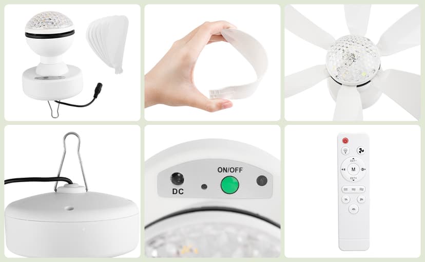 Solar Ceiling Fan Kit, 25W Solar Powered Rechargeable Ceiling Fan with Light for Outdoor Gazebo Canopy Tent, with 32Wh/10000mAh Battery Backup, Remote Control