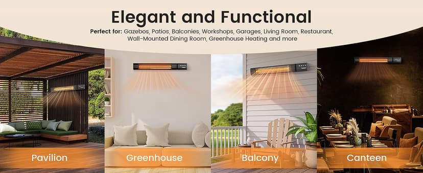 Infrared Heater 24H Timer Outdoor Heater, IP65, Memory Function Infrared Electric Patio Heater, 9 Levels Heating Touchscreen With Remote Electric heater, Restaurant Backyard, 1500W, Black