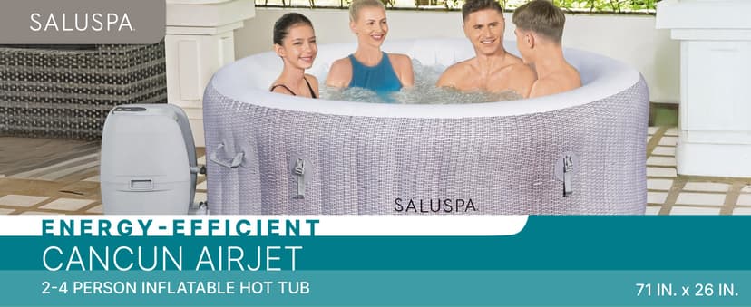 Bestway SaluSpa Cancun 71" x 26" Inflatable Hot Tub Round Portable Outdoor Spa with 120 AirJets and EnergySense Energy Saving Cover, Grey
