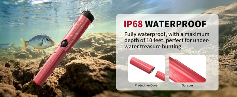 Rechargeable Metal Detector Pinpointer for Adults & Kids, 360° Waterproof Detection Handheld Pin Pointer Wand, Quick One Button Adjustment 3 Sensitivity Levels 6 Modes for Treasure Hunting