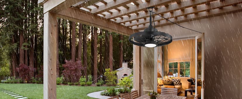 LEDIARY 20" Outdoor Ceiling Fan with Lights,IP65 Waterproof Gazebo Hanging Fan with Remote Control Smart App, Plug in Caged Ceiling Fan with 3CCT 6-Speeds for Patio Porch Pergola(Black)