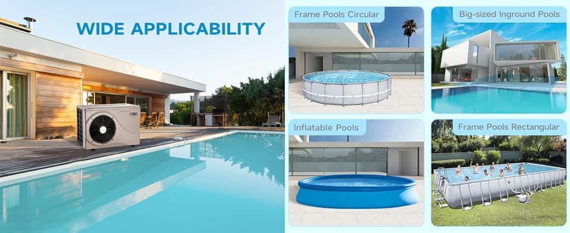 Max 22462BTU Electric Pool Heater for Above Ground and Inground Pools, Up to 6500Gallons Swimming Pool Heat Pumps, Fits 8/15/16 Ft Pools Heating Pool Warmer, 110V-120V/60Hz