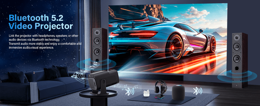 Projector 1080P Full HD, 4K Projector with 180° Rotation, Built-in App Portable Projector WiFi 6 & Bluetooth 5.2 Support,Featuring Auto Keystone Correction,HDMI/USB Connectivity Projector Black