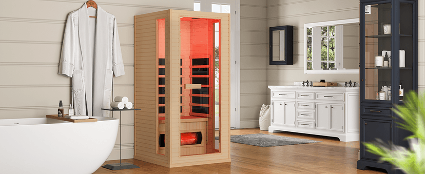 1 Person Infrared Sauna, Full Spectrum Roomy Sauna for Home, Indoor Dry Sauna with Rapid Heating 4 Carbon Panels&1 Carbon Tube, Bluetooth and 7 Color Therapy Lights, 110V