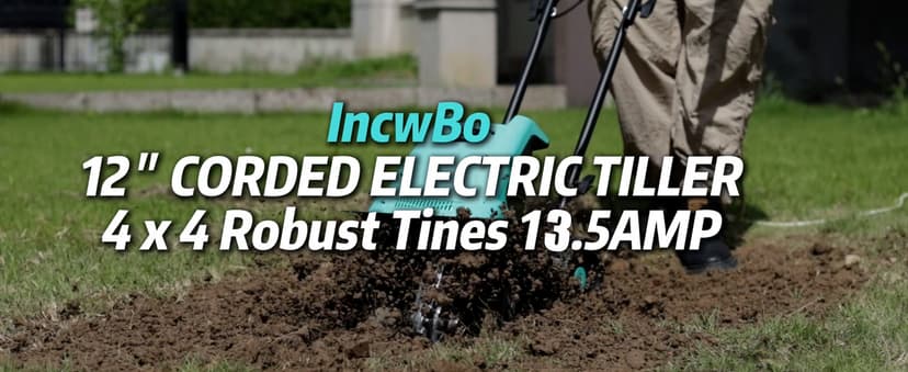 13.5 Amp 12 Inch Electric Tiller/Cultivator with 4 Steel Tines, 8'' Tilling Depth Small Garden Tiller for Gardening, Corded Rototiller with Adjustable Wheels
