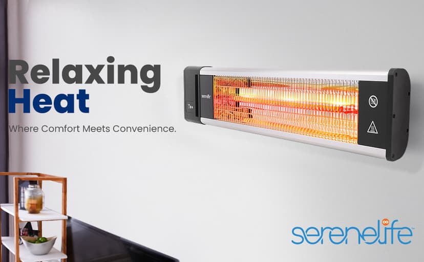 SereneLife Infrared Patio Heater, Wall-Mounted Electric Heater with Remote, 1500W, IP65 Approved, Odorless, Indoor/Outdoor for Patio, Restaurant, Backyard, Garage, Decks