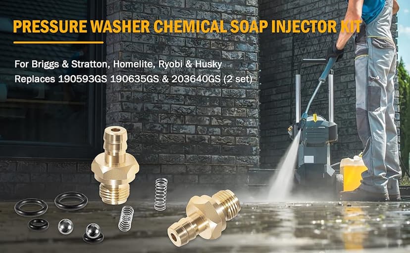 Pressure Washer Chemical Soap Injector Kit for Briggs and Stratton, Homelite, Ryobi and Husky Replaces 190593GS 190635GS and 203640GS (2 Set)