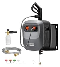 Giraffe Tools Grandfalls Pressure Washer G20 Pro, 2500 PSI 2.2 GPM, Wall Mounted Power Washer with 65FT Hose Reel, Ultra-Soft Pressure Hoses, 4 Nozzles for Floor/Cars/Fences/Patios, Dark Silver