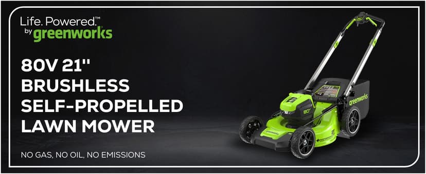 Greenworks 80V 21" Brushless Cordless (Self-Propelled) Lawn Mower (LED Headlight + Aluminum Handles), 4.0Ah Battery and Rapid Charger Included (75+ Compatible Tools)