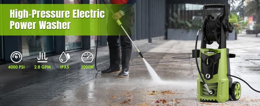 Pressure Washer, 4000PSI 2.8 GPM Power Washer with 35FT Power Cord and 26FT Hose, Electric Pressure Washer with 5 Nozzles & 500ml Foam Cannon, Cleaning for Cars, Home, Driveways, Yards, Pools