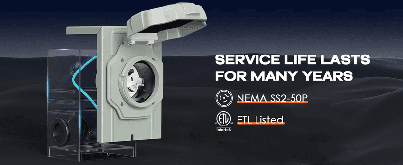 50 Amp Generator Cord and Pre-Drilled Power Inlet Box, 15FT Heavy Duty NEMA 14-50P to SS2-50R Extension Cord Twist Locking with Inlet Box, 125/250V, 12500W, ETL Listed for Outdoor Emergency Kit