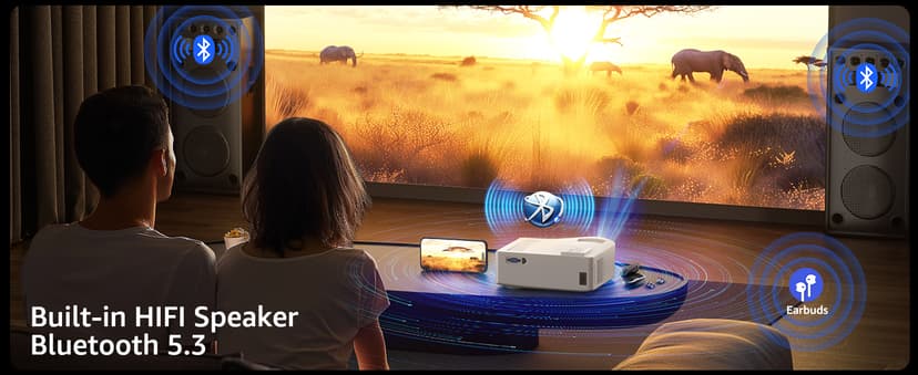 5G WiFi Bluetooth Projector, Native 1080P Outdoor Movie Projector with 300" Display, 380ANSI Home Theater Video Projector 4K Supported, LED Video Projector Compatible with TV Stick, Phone/PC